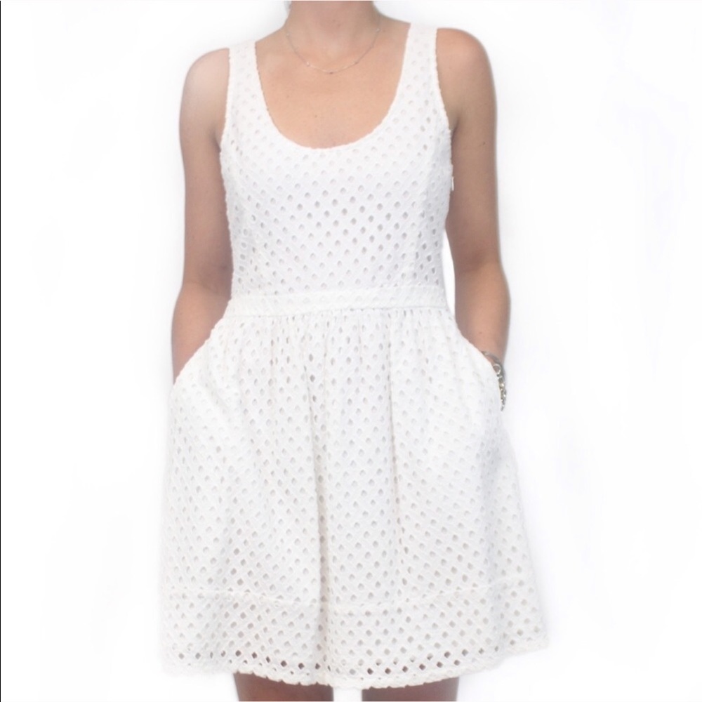 Joie White Cotton Eyelet Dress with Side Zip, XS